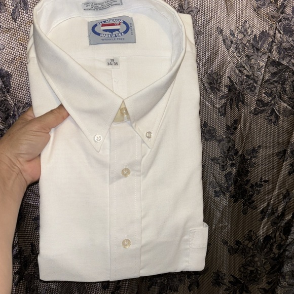ALL AMERICAN MENS WRINKLE FREE LONG SLEEVE WHITE SHIRT 19 34/35 - Picture 6 of 12